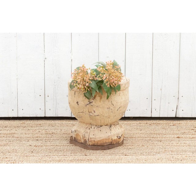 Rustic Bleached Wood Ukhali Pot For Sale - Image 9 of 9