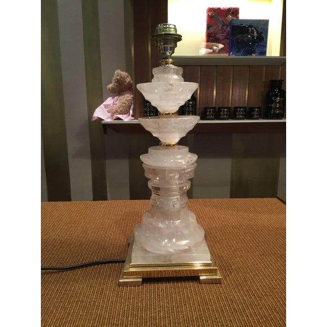 Italian Table Lamp in Rocca Crystal and Brass For Sale - Image 8 of 9