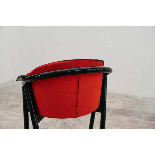 Black Lacquered Wood Chairs with Red Fabric Seats from Pozzi & Verga, 1970s, Set of 4 For Sale - Image 11 of 13