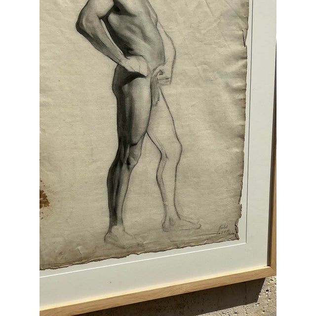 Vintage 1930s Original Pencil Sketch of Man For Sale - Image 4 of 12