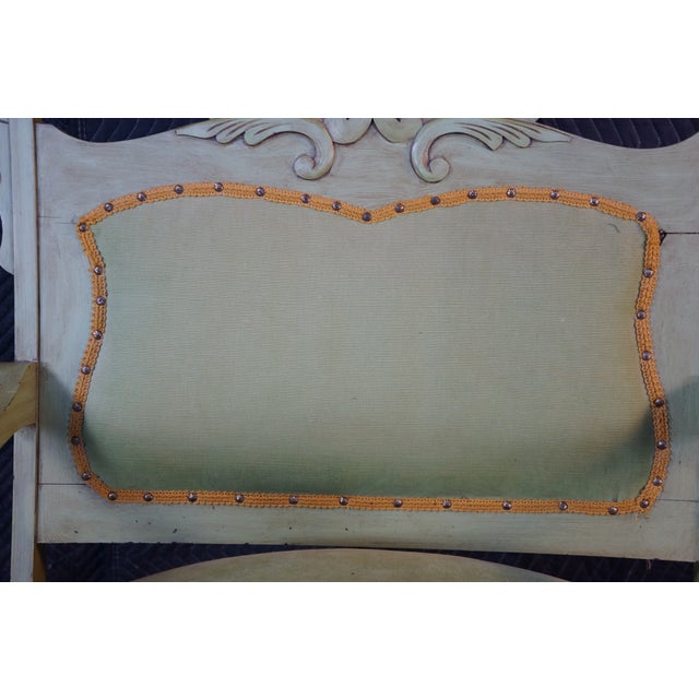 Antique Victorian French Country Louis XV Style Green Painted Settee Bench For Sale - Image 6 of 18
