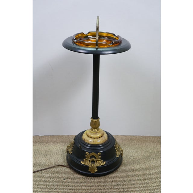 Vintage Art Deco Illuminated Smoking Stand Amber Glass Floor Ashtray Smoke Stand For Sale - Image 4 of 18