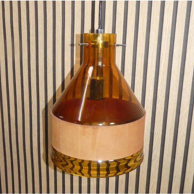 Brown Glass Hanging Lamp with Leather from J.T. Kalmar, 1970s For Sale - Image 8 of 8