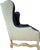 Traditional Wingback Chair in Navy Blue Linen and Tan by Restoration Hardware For Sale - Image 3 of 18