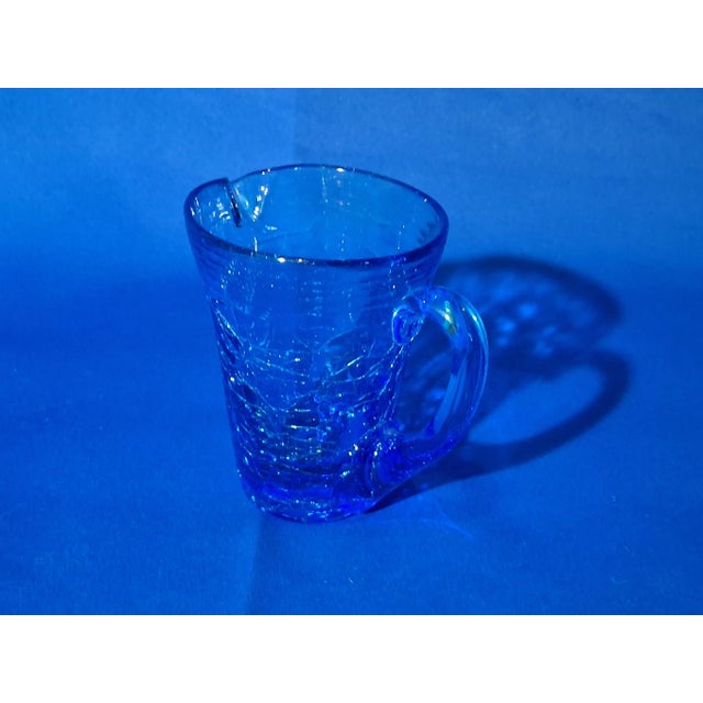 1960s C 1960 Pilgrim Glass Co. Sapphire Blue Crackle Glass Mini Pitcher For Sale - Image 5 of 7