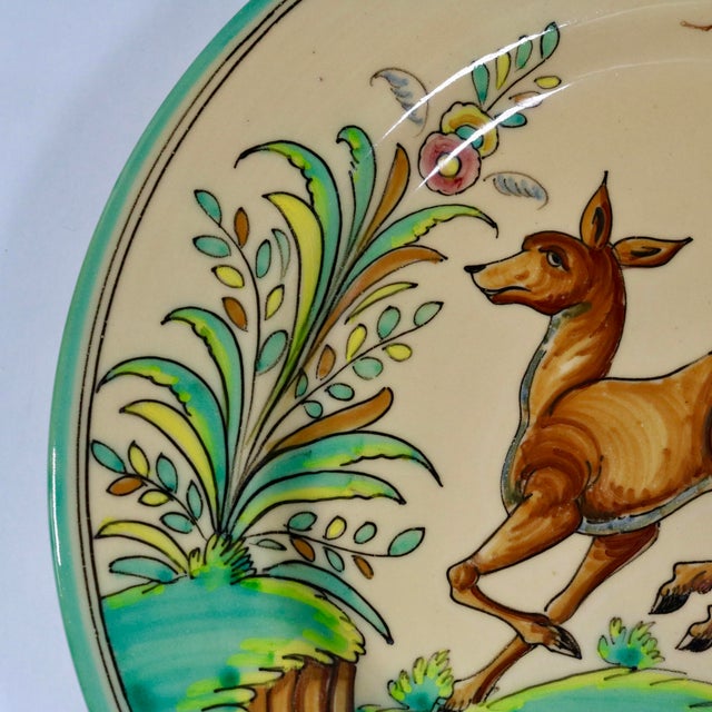 Traditional Vintage Large Spanish Majolica Deer Charger Toledo Spain For Sale - Image 3 of 11