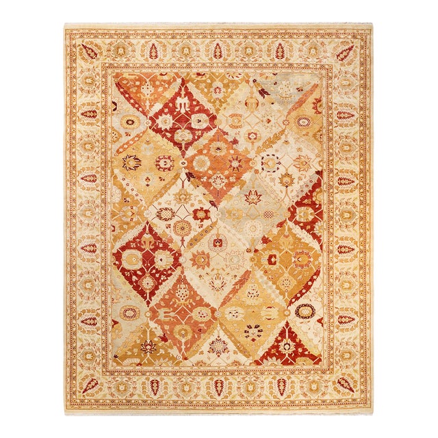 Eclectic, One-of-a-Kind Hand-Knotted Area Rug - Ivory, 9' 1" x 12' 1" For Sale