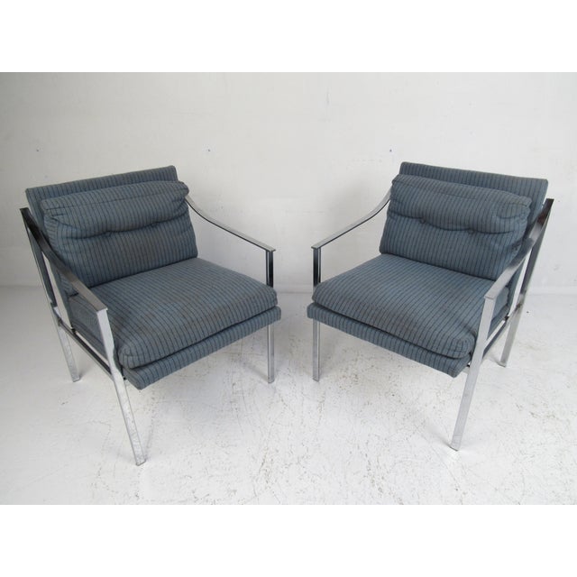 1970s 1970s Pair of Mid-Century Modern Chrome Lounge Chairs - 2 Pieces For Sale - Image 5 of 12