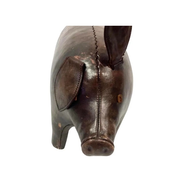 Omersa Vintage Brown Leather Pig Abercrombie & Fitch Footstool For Sale - Image 4 of 8