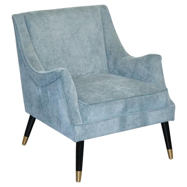 Pale Blue Velvet Armchair with Black and Gilt Legs For Sale - Image 11 of 11