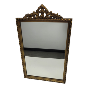Early 1900s Curved Baroque Wall Mirror Antique French Style Dark Gold Wood