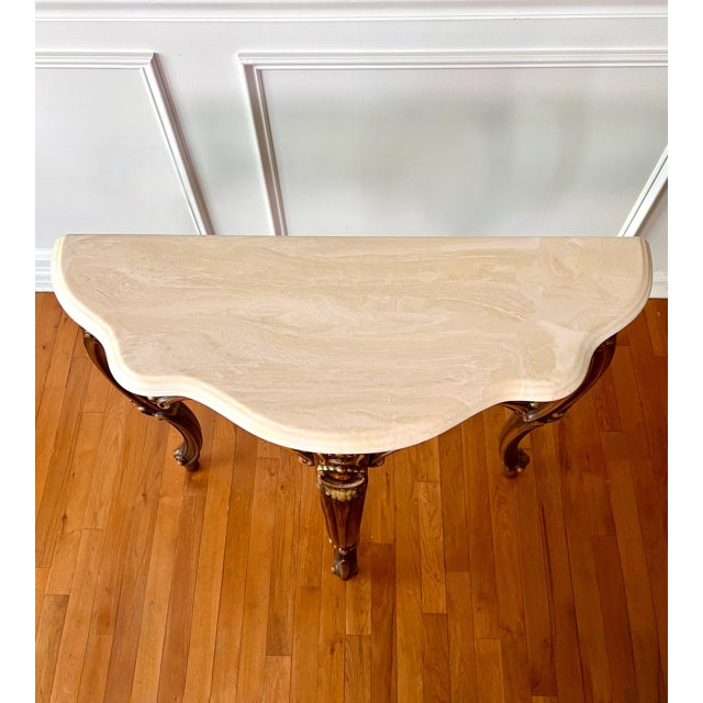 French Louis XV Style Console Table, Carved Walnut With Gilt, Marble Top, C. 1920 For Sale - Image 12 of 17
