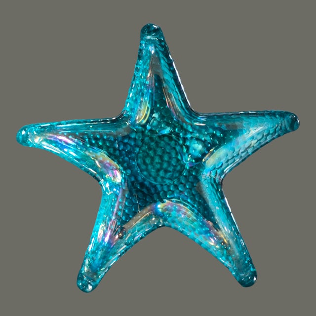 Late 20th Century Coastal Multi-Color Star Fish Akcam Glass Coasters - Set of 4 For Sale - Image 6 of 10
