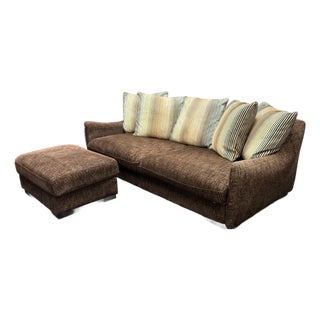 Tre Erre for Roche Bobois Corded Chenille Sofa + Ottoman For Sale
