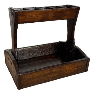 Antique Primitive Wood Iron Strapped Machinist Tool Chest Caddy For Sale