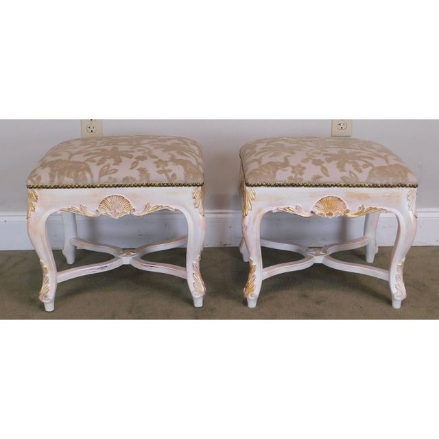 Italian Rococo Style Gilt & Painted Carved Pair Stools For Sale In Philadelphia - Image 6 of 12