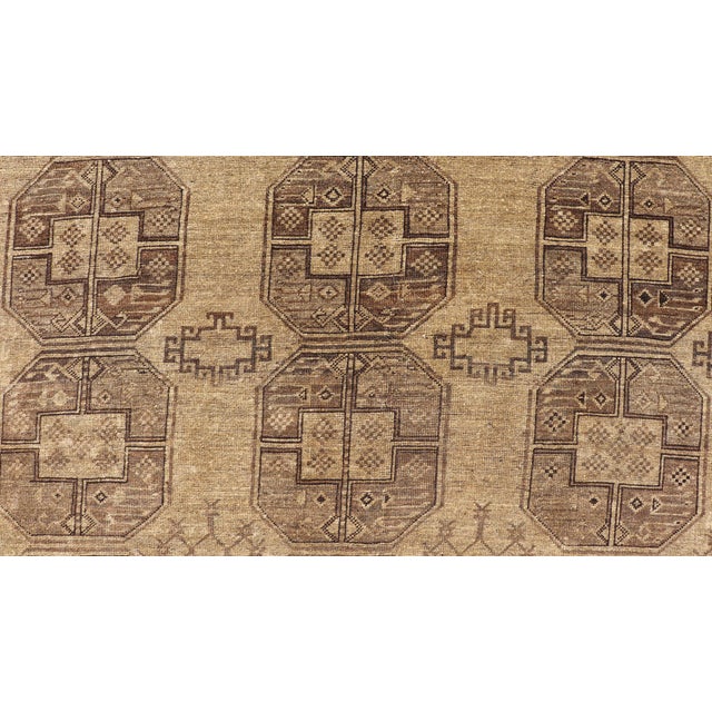 Textile Hand-Knotted Turkomen Ersari Rug in Wool With Gul Design in Brown, Tan & Taupe For Sale - Image 7 of 9