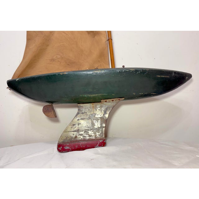 Rare Antique 19th Century Handmade Folk Art Wood Metal Sailing Yacht Sail Boat For Sale - Image 4 of 18