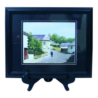 Irish Watercolor of Village Scene by M MacLoughlin For Sale