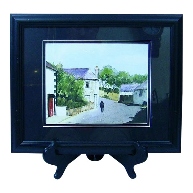 Irish Watercolor of Village Scene by M MacLoughlin For Sale