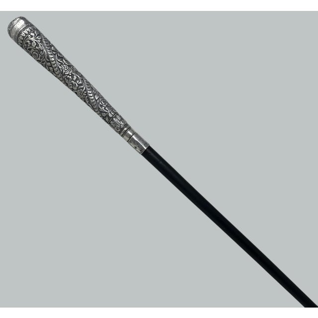 Antique Vintage Wooden Anglo Indian Walking Stick Dress Cane Sterling Silvr 1927 For Sale - Image 6 of 10