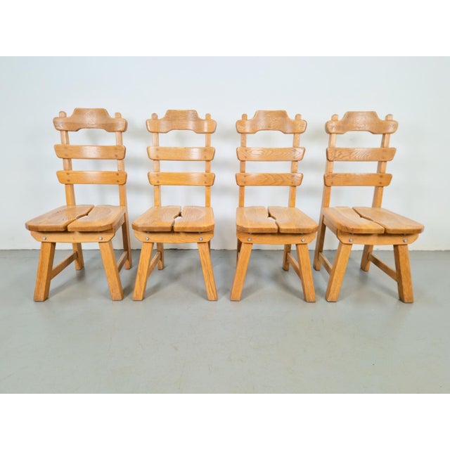 Brutalist Dutch Brutalist Dining Chairs with Ladder Backrests in Oak, 1960s, Set of 4 For Sale - Image 3 of 12