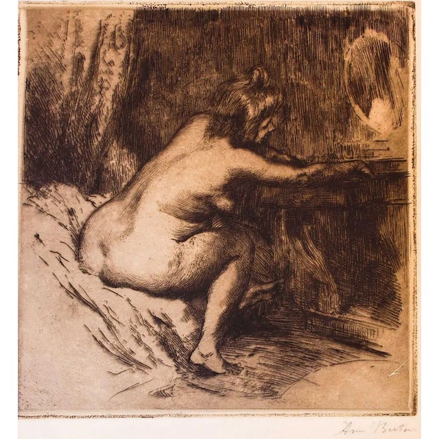 Woman at the Mirror - Original Etching by Armand Breton - 1920 1920 For Sale