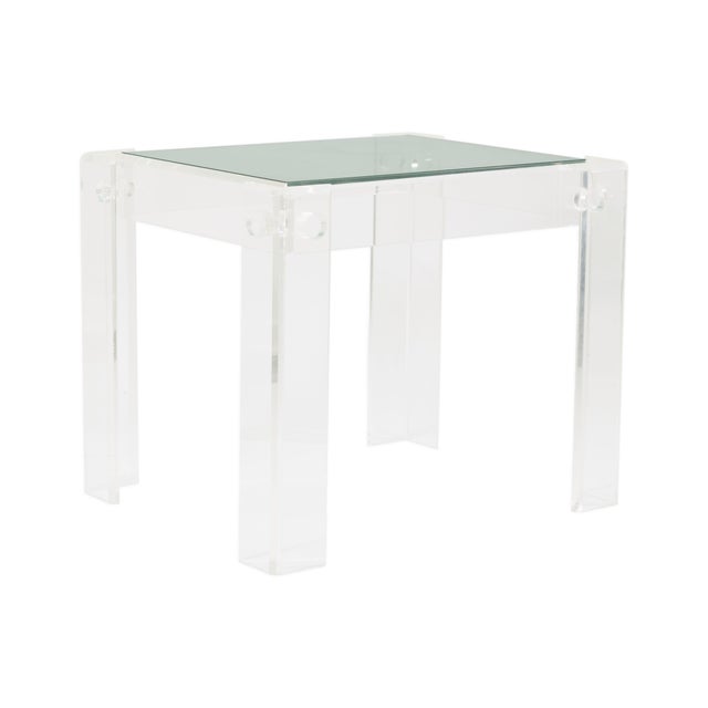 Charles Hollis Jones Charles Hollis Jones Glass Top Lucite Base End Side Table 1970s For Sale - Image 4 of 6