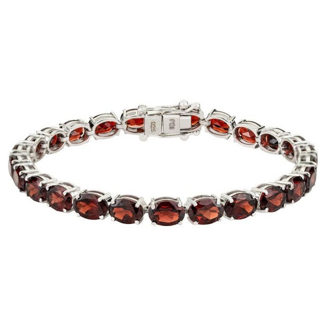 Brick Red 25.15 Ct Oval Cut Garnet Bracelet in 925 Silver Gift for Mom For Sale - Image 8 of 13