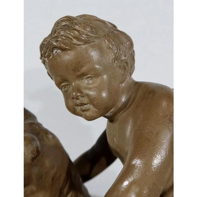 Ceramic Patinated Terracotta Sculpture of Putti Playing with a Goat, 1900s For Sale - Image 7 of 18