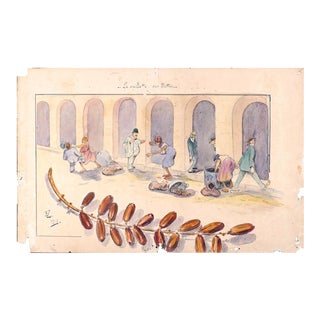 The Picking of Dates - Original Ink and Watercolor on Paper - 1916 1916 For Sale