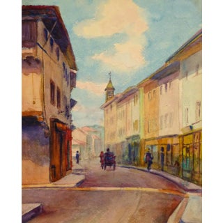 Alphonse Soumers, Antique French Town Watercolor Painting For Sale