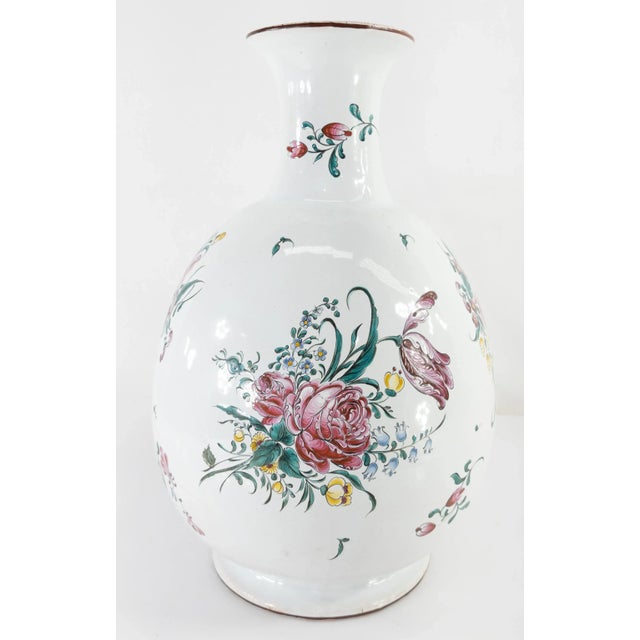 French Faience Majolica Floral Decorated Vase For Sale - Image 4 of 13