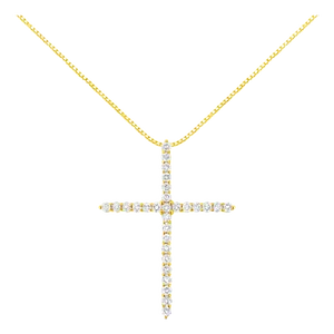 10K Yellow Gold Plated .925 Sterling Silver 3.0 Cttw Prong-Set Round Brilliant Cut Diamond Cross 18" Pendant Necklace (J-K Color, I1-I2 Clarity)