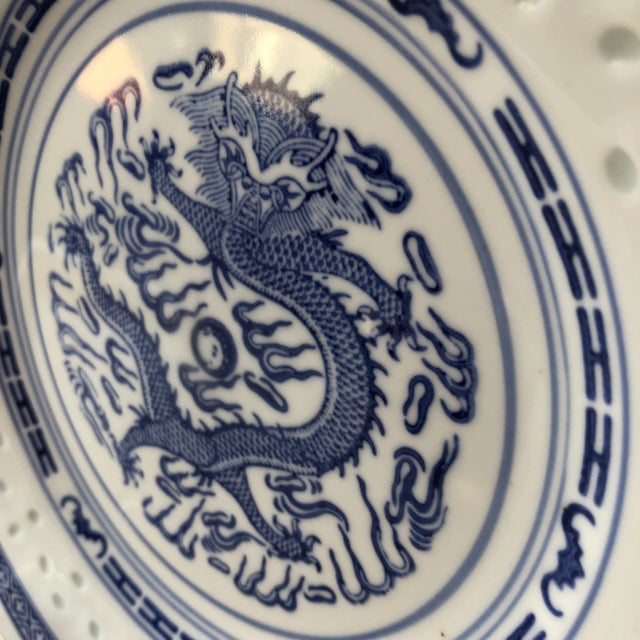 Asian 90's Blue & White Dragon Design Plate For Sale - Image 3 of 6