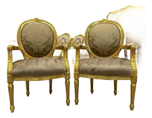 French Style Light Brown Velvet Chair With Gold Details Set of 2 Chairs