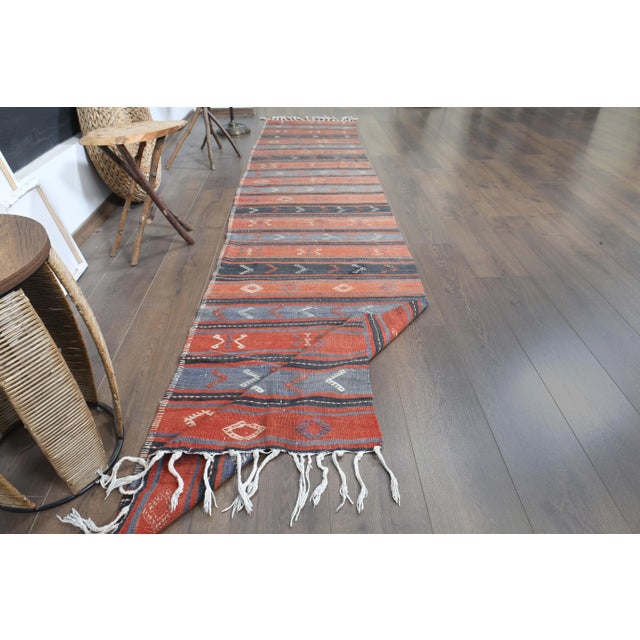 Textile 1970s Turkish Oushak Handmade Wool Cotton Red Runner Rug For Sale - Image 7 of 11