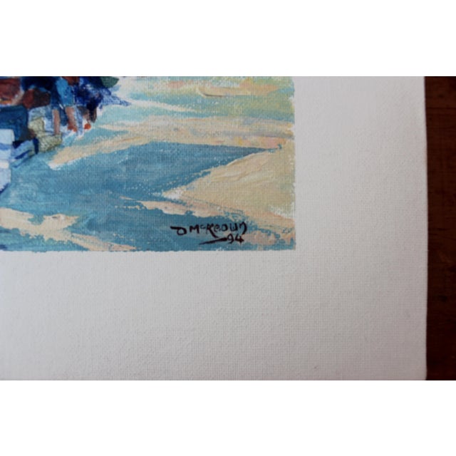 1990s Vintage Painting of a Market, Original Art, Unframed Painting on Canvas Board, Signed For Sale - Image 5 of 9