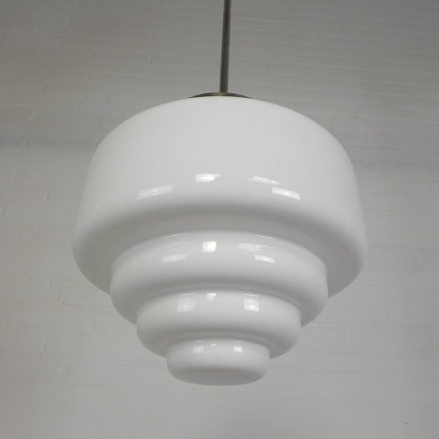 Art Deco Pendant Lamp with Stepped Opaline Shade, 1930s For Sale - Image 4 of 11