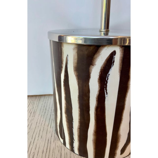 Stylish modern Hand Painted Abstract Brown and White Zebra Pattern Table Lamp, showroom floor sample