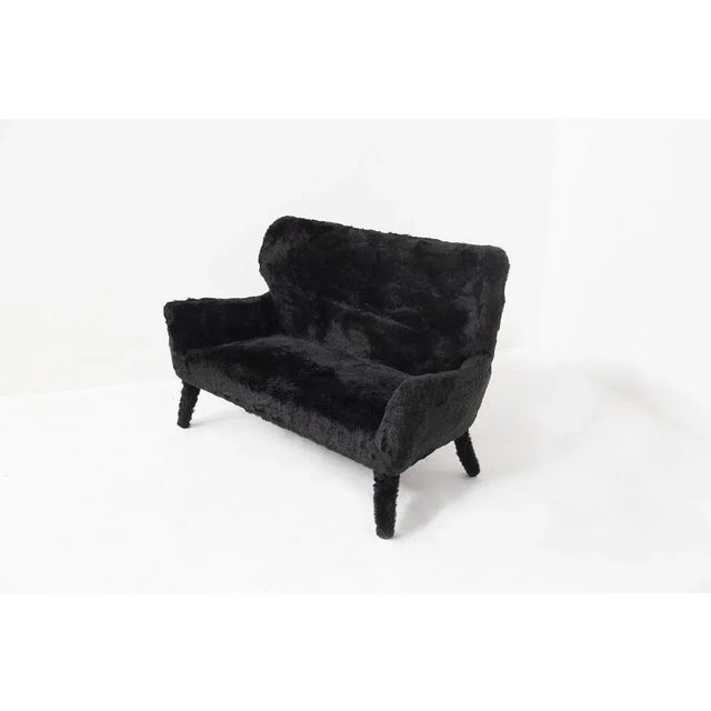 1950s Vintage Black Imitation Fur Sofa, 1950s For Sale - Image 5 of 7