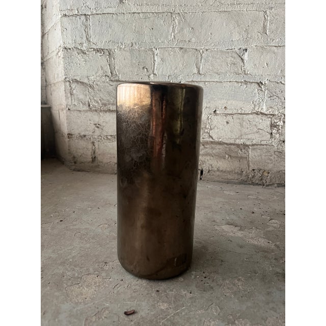 Bronze 1980s Postmodern Heager Metallic Glaze Cylindrical Vase For Sale - Image 8 of 9