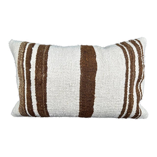 Turkish Hemp Pillow Cushion Natural Beige Brown Pillow Cushion Cover 16" x 24" For Sale
