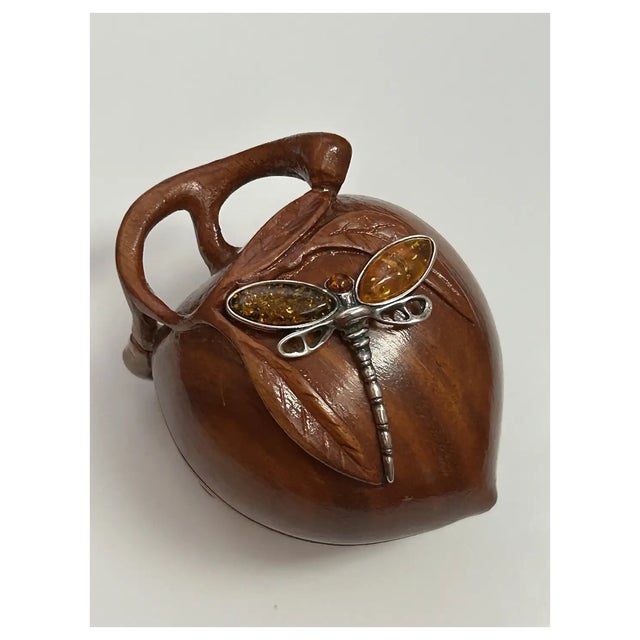 Rare, and one of kind, carved little Plum wood box with sterling silver dragonfly with Amber wings and head. I brought...