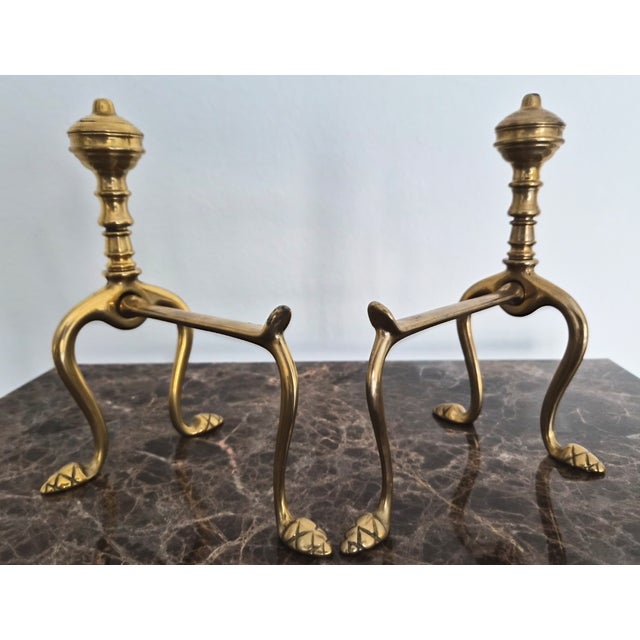2000 - 2009 Pair of Handmade Italian Solid Brass Fireplace Andirons For Sale - Image 5 of 7