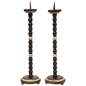 Antique Italian Lacquered Candlesticks, Set of 2