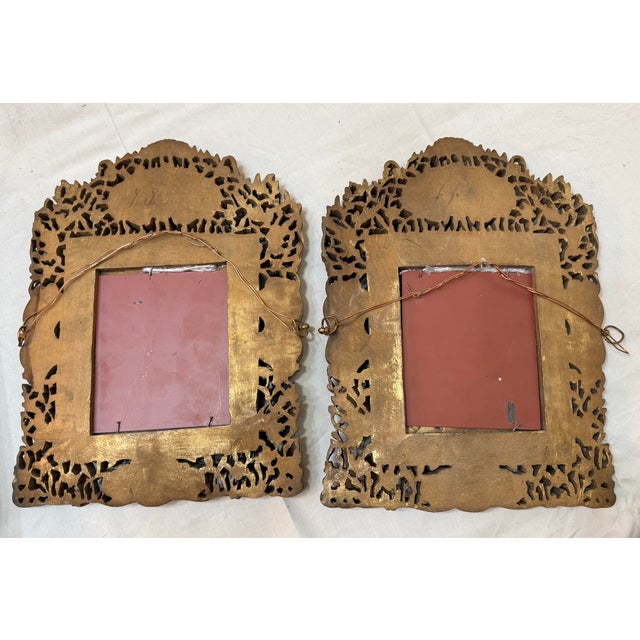 Pair of Antique Ornate Hand Carved Chinese Gilt Wooden Wood Wall Mirrors Frames For Sale - Image 12 of 15