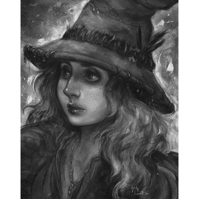 In "Divination," a figure adorned with a wide-brimmed hat and flowing hair gazes thoughtfully, capturing a moment of...