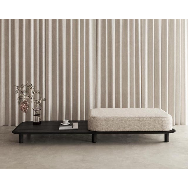 Cécile bench by studio uwe gaertner dimensions: d 80 x w 245 x h 37 cm. Materials: solid oak and kvadrat zero (no.001)...