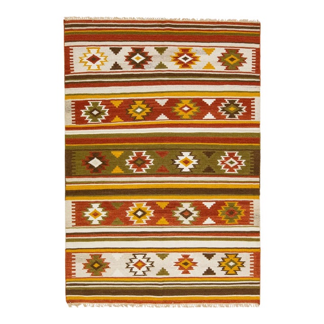 2020s Modern Kilim Handmade Multicolor Geometric Wool Rug For Sale